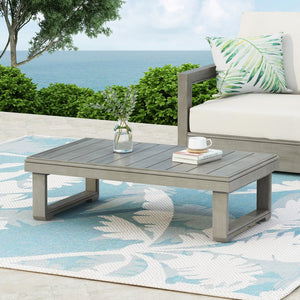English Elm Christopher Knight Home® - WESTCHESTER Acacia Wood Outdoor Coffee Table with Rustic Slat Top and Durable Sled Legs, 38.5"W LIGHT GREY 42 L x 25 W x 5.5 H N776P301044G