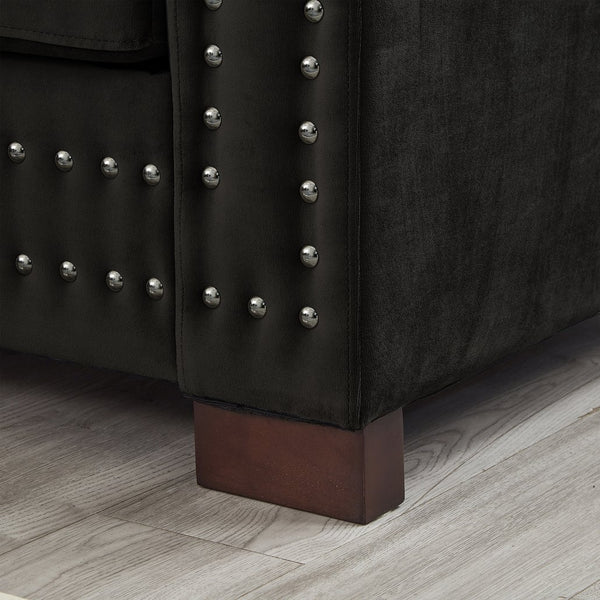 English Elm Modern Velvet Sofa Set 2+3 Seater With Square Armrests & Silver Nailhead Trim - Stylish Comfort! W1097S00192