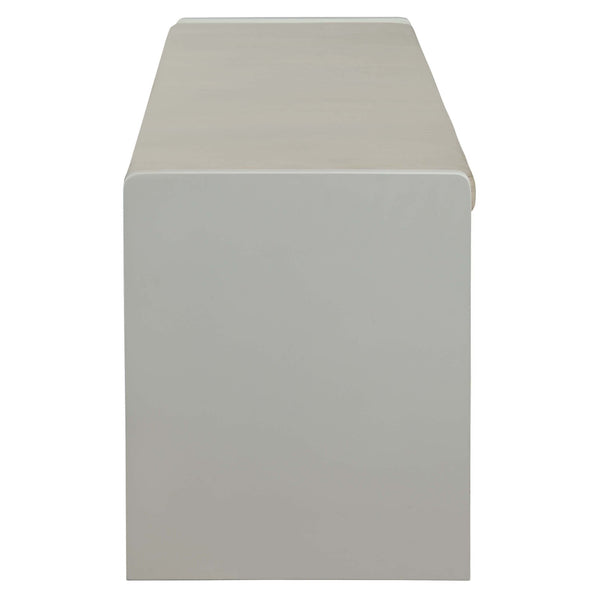 English Elm Beige Minimalist Upholstered Bench with Storage, Sleek White Wooden Sled Base for Modern Homes B062P209176