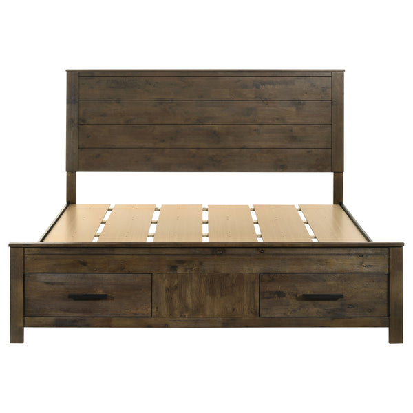 English Elm Greely Rustic Golden Brown Eastern King Storage Bed with Wire-Brushed Hardwood Finish & Dual Drawers B062S00703