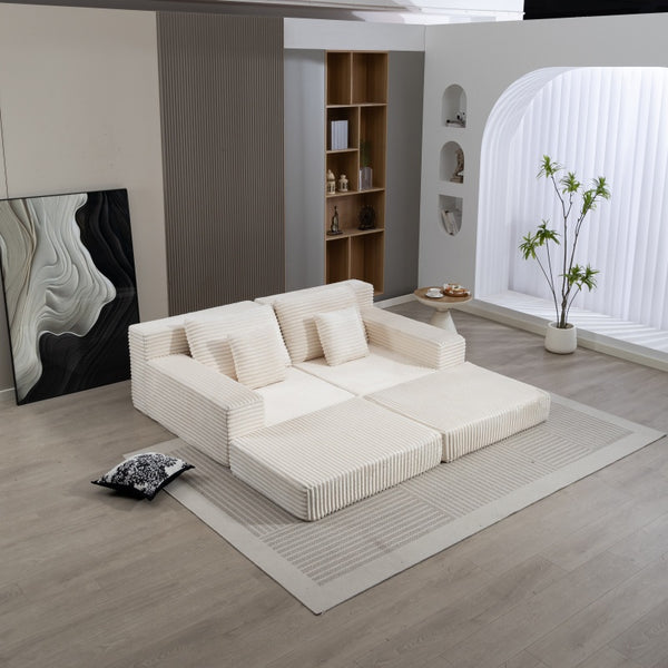 English Elm Double Cloud Plush Chaise Lounge Sofa Bed with Deep Seat, No Assembly, Ultra-Soft Corduroy Comfort Beige W794S00005