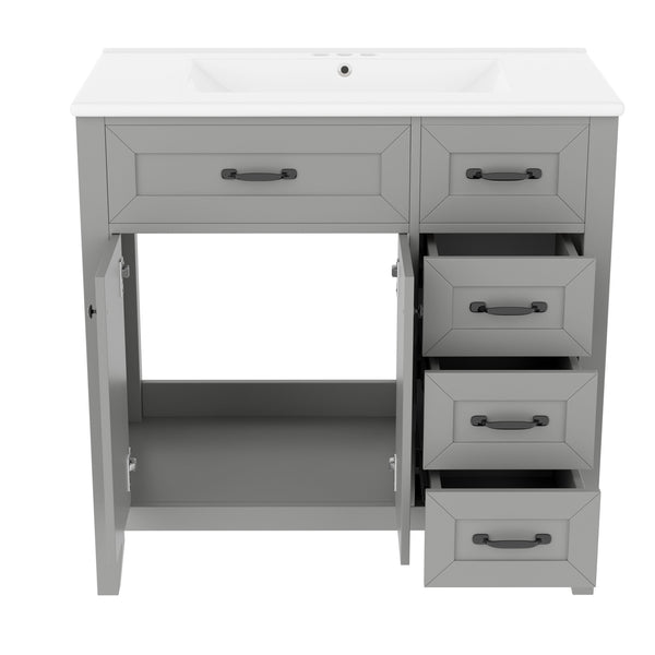 English Elm 36" Stylish Gray Bathroom Vanity With Sink Combo - Durable, Space-Saving Storage Solution For Your Home N725P246491E