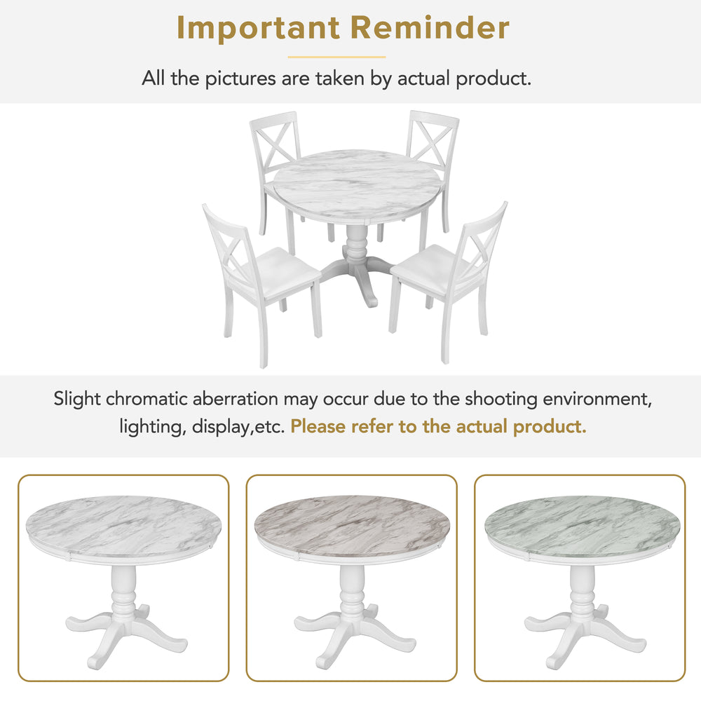 English Elm Orisfur. 5-Piece Dining Set for 4 — Faux Marble MDF Table with Rubber Wood Legs, Modern Kitchen Chic SG000340AAA