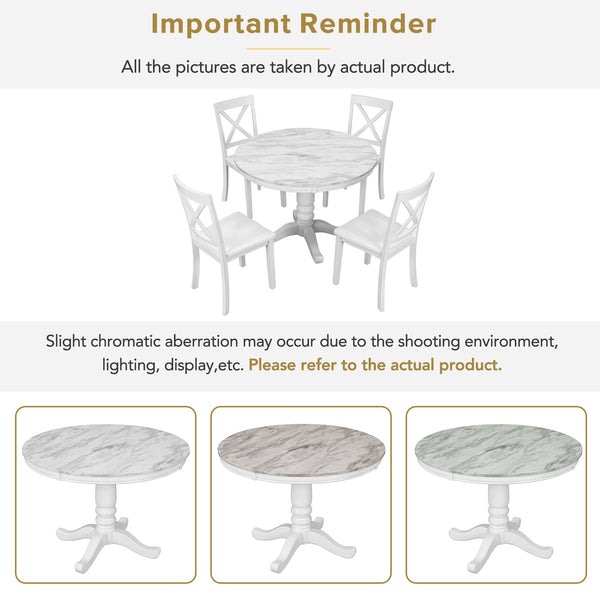 English Elm Orisfur. 5-Piece Dining Set for 4 — Faux Marble MDF Table with Rubber Wood Legs, Modern Kitchen Chic SG000340AAA