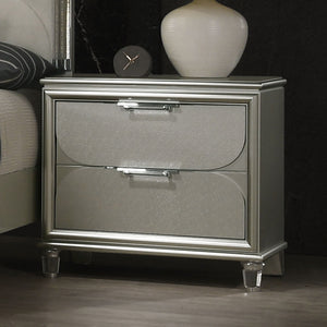 English Elm Contemporary Glam Nightstand with Acrylic Handles and Embossed Panels, Felt-Lined Drawer, Dovetailed Craftsmanship Silver 33 L x 21 W x 28 H B2741P351978