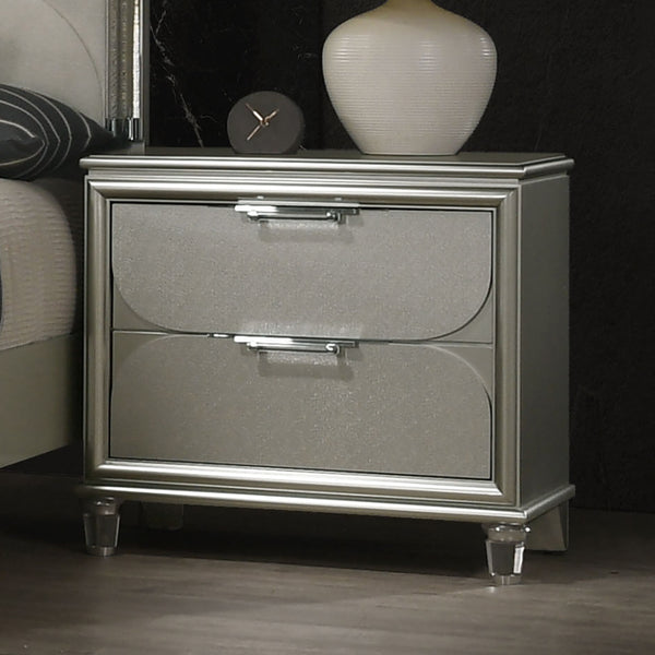 English Elm Contemporary Glam Nightstand with Acrylic Handles and Embossed Panels, Felt-Lined Drawer, Dovetailed Craftsmanship Silver 33 L x 21 W x 28 H B2741P351978