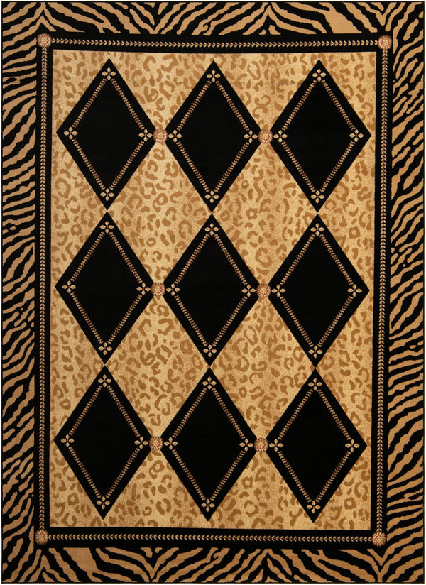 Unique Loom Wildlife Ocelote Machine Made Geometric Rug Light Brown, Black/Cream/Light Brown/Tan 9' 0" x 12' 2"