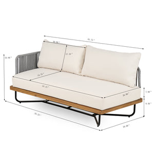 English Elm Christopher Knight Home® - Lucca Acacia Wood Outdoor Right-Arm Sofa with Water-Repellent Cushions and Hand-Woven Rope Charm Teak,Teak+ Beige N773P283658B