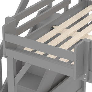English Elm Twin Low Loft Bed Solid Pine Frame Kids Study Desk Blackboard Storage White Gray W1580S00469