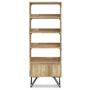 English Elm Hunter Tall Bookcase Natural Mango Wood with Drawer & Hairpin Legs, Industrial Modern Storage Shelf B136P238609