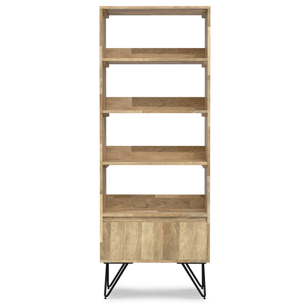 English Elm Hunter Tall Bookcase Natural Mango Wood with Drawer & Hairpin Legs, Industrial Modern Storage Shelf B136P238609