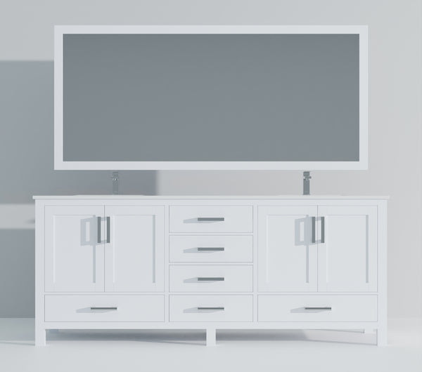 English Elm White Double Bath Vanity 80 in W x 22 in D with Cultured Marble Top, Chrome Faucet & 30 in Mirrors B2731S01109