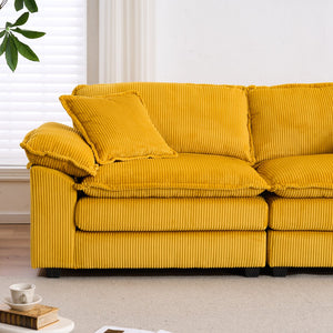 English Elm Corduroy Plush 2-Seat Sofa with 2 Back Cushions, Toss Pillows & Ottomans — Deep Seat Comfort Yellow W2363S00063