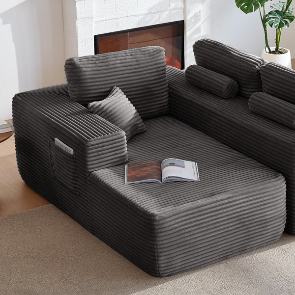 English Elm Lp-black-02-chaise Striped Corduroy Convertible Lounge Chair for Apartments and Dorm Rooms W3975P415763