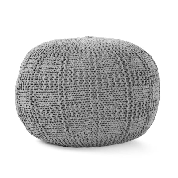 English Elm Yuny Chunky Knit Cotton Round Pouf Footrest for Living Room Bedroom Reading Nook 60493.00GRY