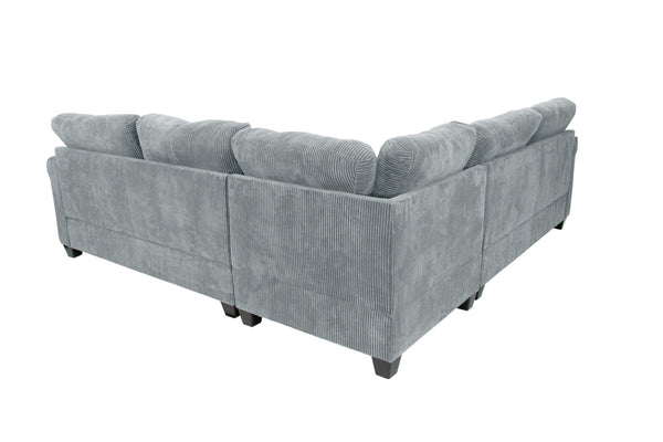 English Elm 4pc Corduroy Sectional Sofa Set with Ottoman Corner Wedge and Low-profile Modern Legs Fog B011S02224