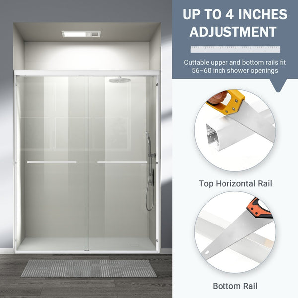 English Elm 56" Semi-frameless Bypass Shower Door Tempered Glass White Aluminum Walk-in W1920S00201