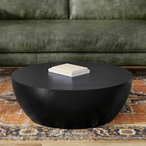 English Elm Elmbrook Round Mango Wood Coffee Table Low Profile Drum Design for Modern Living Rooms Black B136P429086