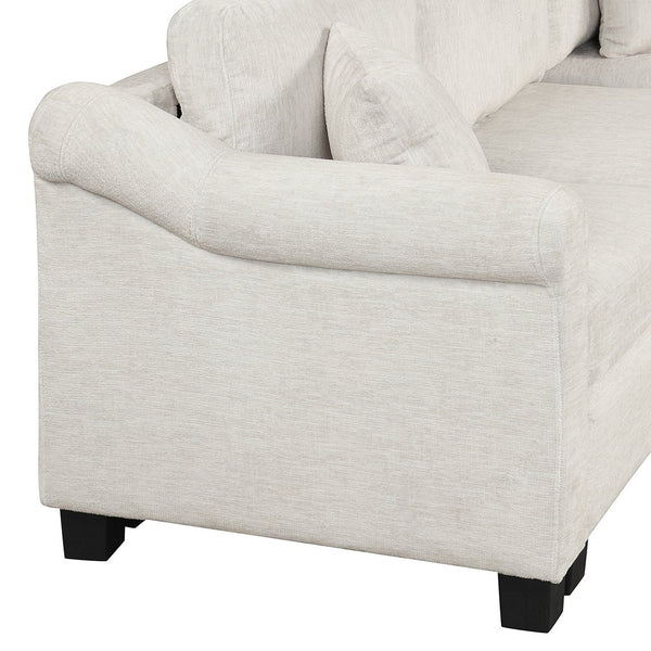 English Elm Sectional Plush chenille U-shaped sofa with pleated arms, pocket-spring seats & hidden ottoman storage White N719S000810K