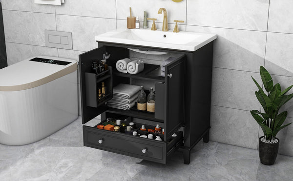 English Elm 30" Bathroom Vanity With Sink Combo - Modern Black Cabinet, Spacious Storage & Durable Design SY999606AAB-6