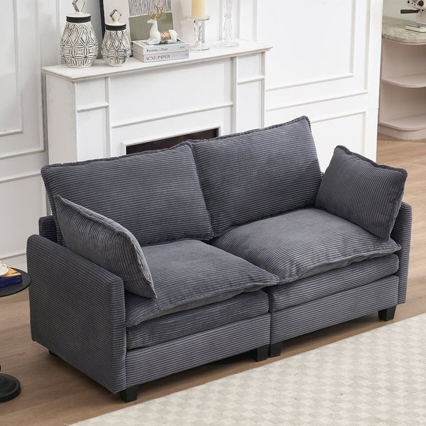 English Elm Modular Sofa Velvet U-Shaped 2-Seat Couch with Deep Seat Foam & Pocket Spring, 2 Pillows, Durable Frame Dark Gray W2705P268484