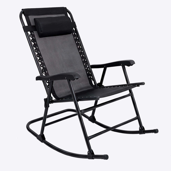 English Elm Patio Folding Rocking Chairs Set of 2 with Mesh Seat and Adjustable Headrest W5159P451092