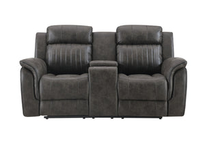 English Elm STEBAN Gray Console Reclining Loveseat with Charcoal Polyester Upholstery, Transitional Badlands Finish B201P216051