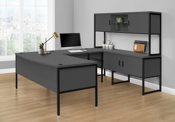 English Elm Computer 48" Desk — Grey Laminate Top, Black Metal Legs, Cable Management, Scratch-Resistant Surface B2710P219925