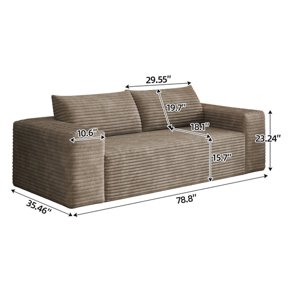 English Elm 78.8" Corduroy Three Seat Sofa Deep Cushioned Low Profile Couch for Modern Living Rooms Camel W2824P409860