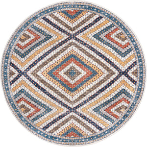 Unique Loom Aramis Rio Machine Made Tribal Rug Blue, Light Blue/Ivory/Light Brown/Terracotta 10' 0" x 10' 0"