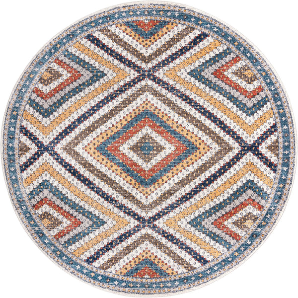 Unique Loom Aramis Rio Machine Made Tribal Rug Blue, Light Blue/Ivory/Light Brown/Terracotta 10' 0" x 10' 0"