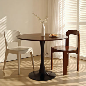 English Elm (walnut Finish) Tulip Pedestal Round Dining Table Mid Century Mdf Top Steel Base W2641P381821