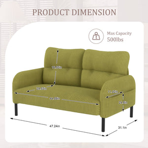 English Elm UNITED Corduroy Double Sofa with Ergonomic Support, High-Rebound Springs, Side Pockets, 500lb Capacity Olive Green W1568P307270