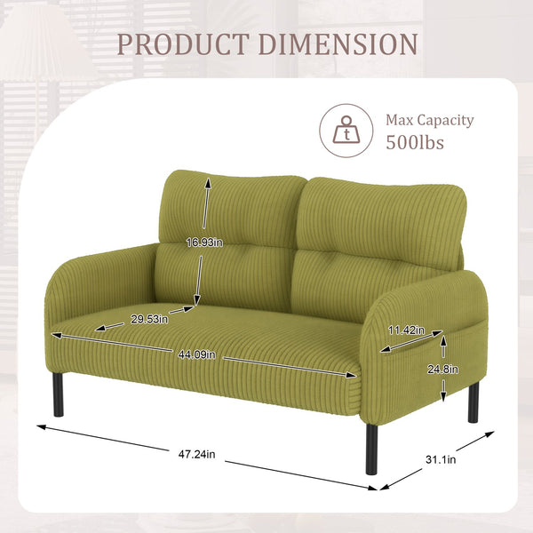 English Elm UNITED Corduroy Double Sofa with Ergonomic Support, High-Rebound Springs, Side Pockets, 500lb Capacity Olive Green W1568P307270