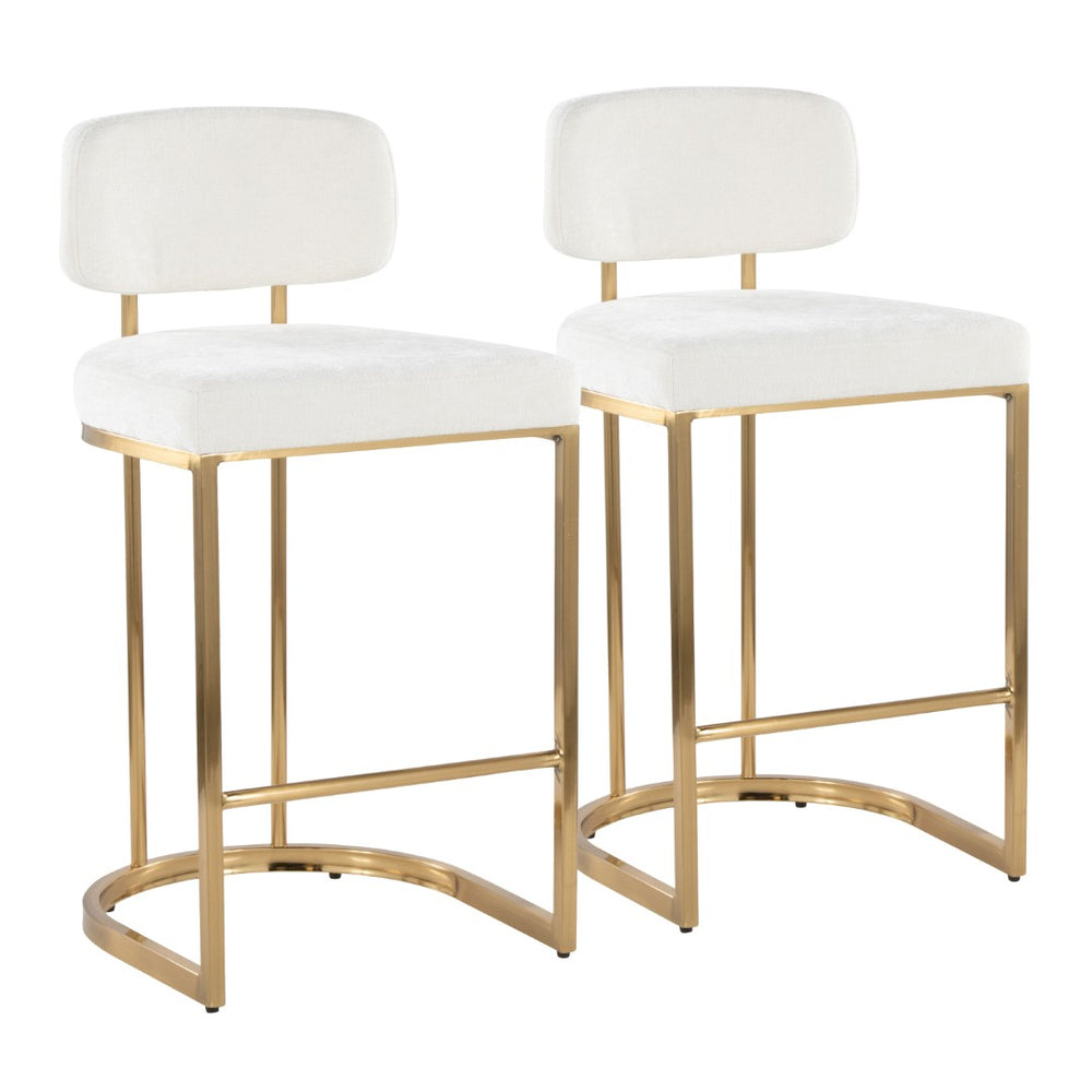 English Elm Fixed-height Barstools Powder Coated Steel Frame Brown Upholstered Seat Set of Two Cream B202P471212