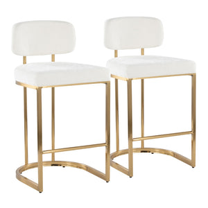 English Elm Fixed-height Barstools Powder Coated Steel Frame Brown Upholstered Seat Set of Two Cream B202P471212