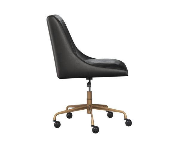 Sunpan HALDEN Office Chair - Retro-Modern Faux Leather Design with Rustic Bronze Frame for Dining Spaces Black 112252