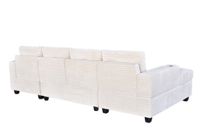 English Elm Multifunctional Corduroy Modular Sectional with Dual Chaise Cup Holders Living Room Beige B2730S00073