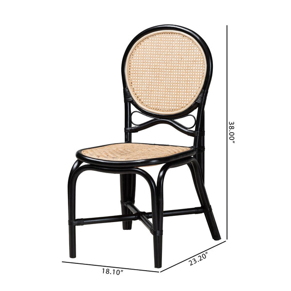 English Elm Mid-century Woven Rattan Dining Chair with Circular Back and Black Lacquered Legs B2750P467659