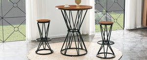 English Elm Single Package Industrial Bar Set Round Mdf Top with Metal Frame Seats 2 for Kitchen Walnut+Black W1151P434792