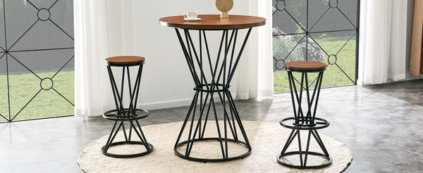 English Elm Single Package Industrial Bar Set Round Mdf Top with Metal Frame Seats 2 for Kitchen Walnut+Black W1151P434792