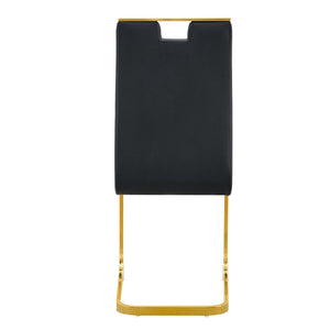 English Elm Modern Cantilever Gold Frame Pu Leather Dining Chairs Glam Set of Four Black,Gold W3875P372861