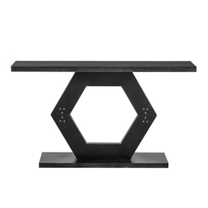 English Elm U_Style Modern Entryway Table With Hollow Hexagon Legs, Premium Fir Finish For Chic Home Decor N711P241272B-GIGA