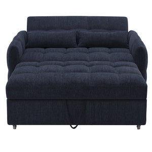 English Elm 52.8" Loveseat Sofa Pull-Out Bed with Adjustable Backrest, Tufted Chenille, 3 USB Ports & Pillows Blue N719S001710C