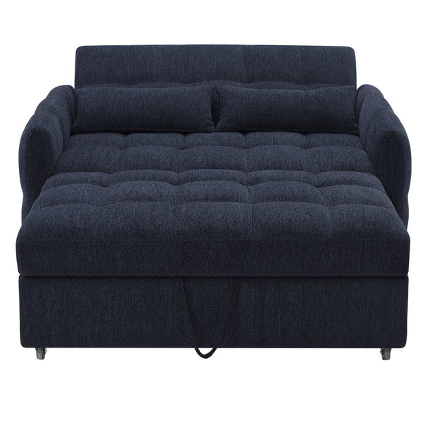 English Elm 52.8" Loveseat Sofa Pull-Out Bed with Adjustable Backrest, Tufted Chenille, 3 USB Ports & Pillows Blue N719S001710C