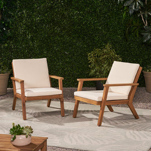 English Elm Christopher Knight Home® - Outdoor Acacia Wood Club Chairs Set of 2 with Water-Resistant Beige Cushions, Open Slat Design, Durable 66464.00CRM