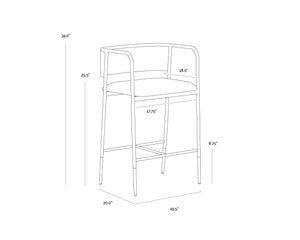 Sunpan Brenan Counter Stool - Elegant Curved Backrest, Unique Faux Leather, Black Metal Frame & Brass Caps Bravo Admiral