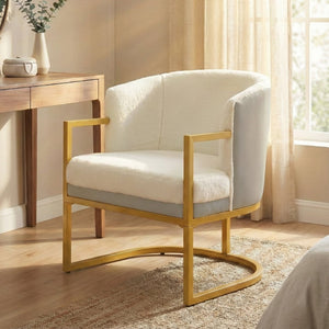 English Elm Modern Faux Fur Accent Chair Plush Upholstered Seat with Gold Iron Legs for Any Room Beige N763P360688A