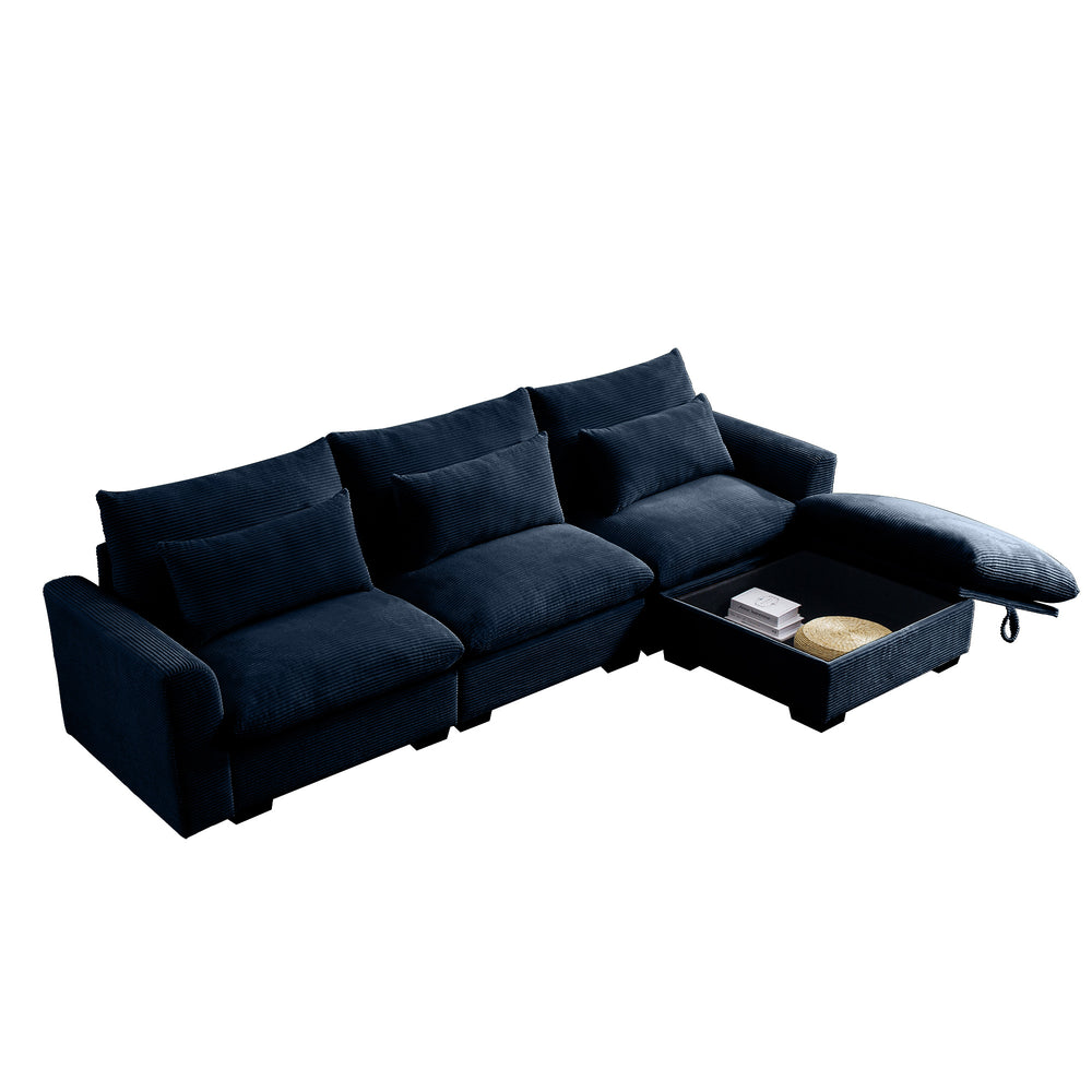 English Elm Corduroy L-Shaped Sectional Sofa With Storage Ottoman & 3 Pillows - Perfect For Small Spaces! W714S00651