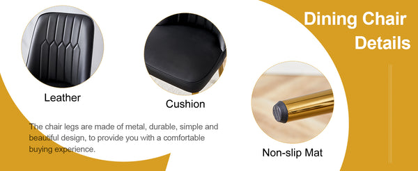 English Elm 2 Modern Dining Chairs with Plush PU Cushions and Gold Metal Legs for Stylish Comfort at Home Black+Gold W1151P294397